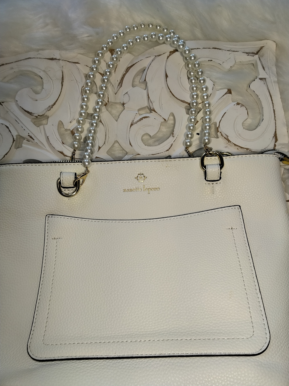Nanette Lepore White Faux Pearl-Handles (New) Tote